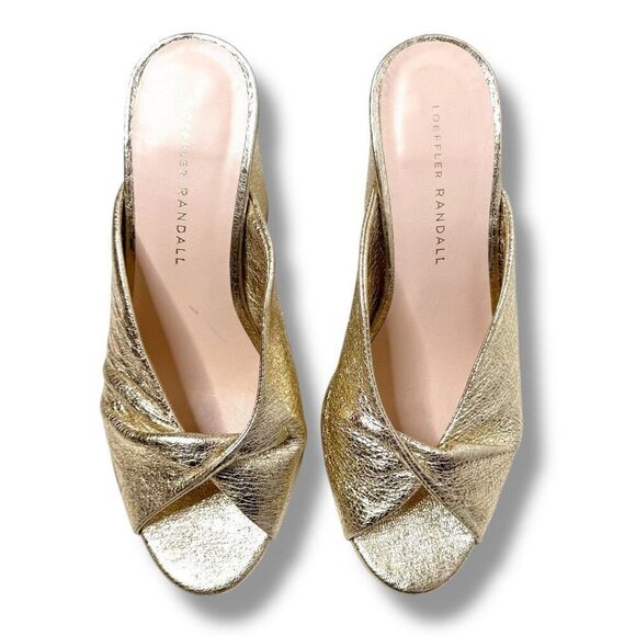 Loeffler Randall Women's Laurel Leather Flared Block Heel Gold Slide Sandals 6.5 - Picture 3 of 12